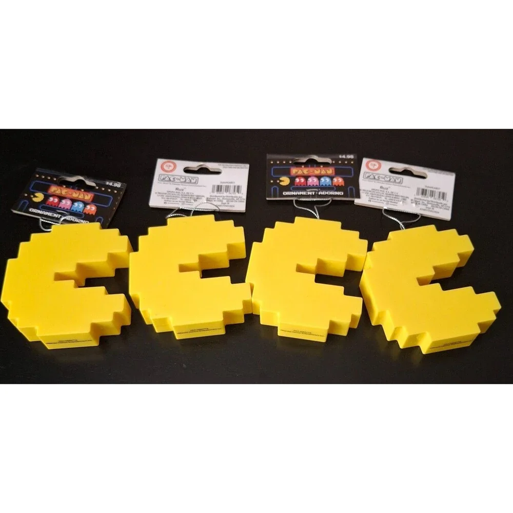 Lot 0f 4 New Pac Man Yellow Game Figures Christmas Ornament  Decor 2024 Ruz